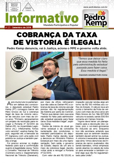 Informativo Pedro Kemp traz prestação de contas e notícias sobre cobrança ilegal da vistoria veicular